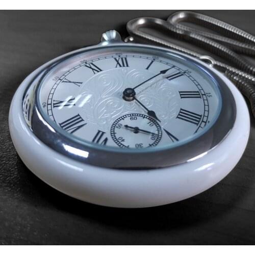 High-grade Mechanical Pocket Watch Jade & Stainless Steel Case Antique Vintage Wind Up Fob Pendant Clock with Box Mens Womens