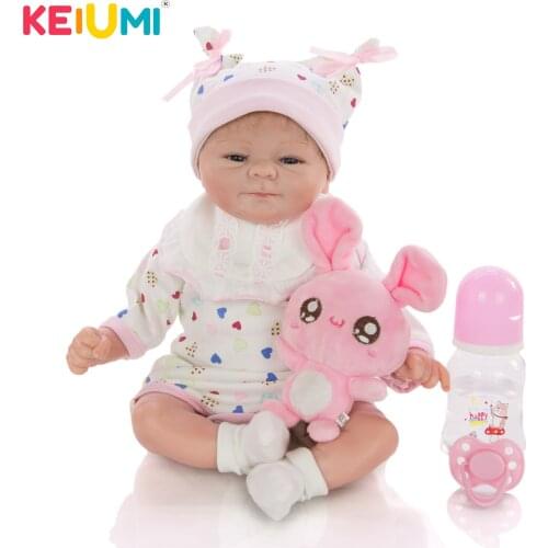 KEIUMI 17 inch Funny Smile Reborn Baby Doll Soft Silicone Vinyl Boneca Reborn Toddler Stuffed Dolls For kids Playmates