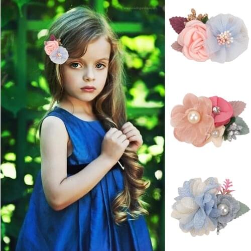 Artificial Flower Hair Clips Girls Chiffon Flowers Crown Hair Pins Baby Toddlers Hairpin Kids Hair Barrettes Accessories