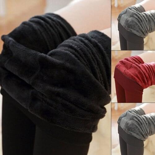 2020 Autumn and Winter Womens Solid Color Plus Velvet Thick Warm Super Elastic Leggings 4 Colors Suitable for Weight 80-150 kg