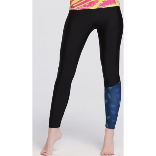 Printed Black Surfing Leggings Women Swim Tights Swimming Pants Sun Protection Quick Drying