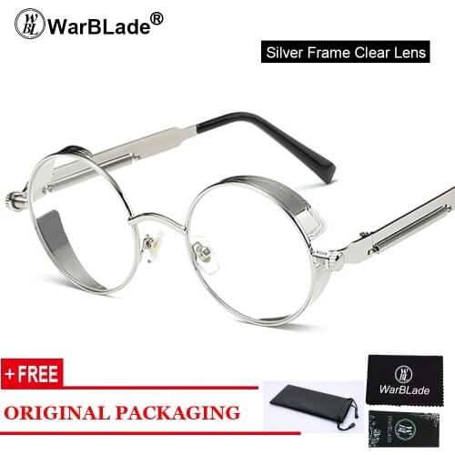 WarBLade clear fashion gold round frames eyeglasses for women vintage steampunk round glasses frames for men male nerd metal