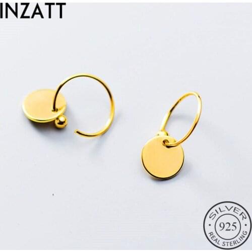 INZATT Real 925 Sterling Silve Minimalist Round Hoop Earrings For Fashion Women Party Fine Jewelry Geometric Accessories Gift