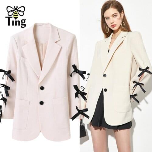 Tingfly Runway Designer Bow Decor New Arrivals Women Casual Blazer Coat Notched Collar Fashion Street Casual Button Up Outerwear