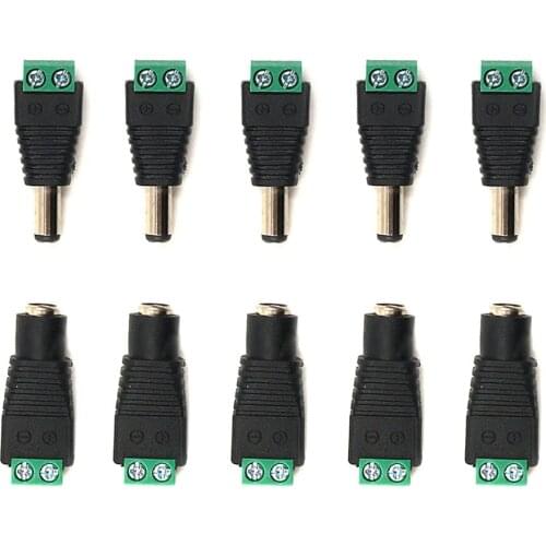 10pcs 2.1mm*5.5mm DC Connector Plug Power Jack Adapter Cable Male Femal Connector Accessories for DIY LED L Lighting Lamp Bulb
