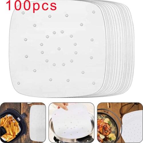 100pcs Air Fryer Baking Paper Silicone Oil Paper Bun Cake Paper Saucer Non-stick Steaming Basket Mat Baking Tool Kitchen Gadgets