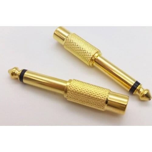 5pcs Gold 6.35mm 1/4" Male Mono Plug to RCA Female 6.5mm Jack Audio Stereo Adapter Connector Plug TS Converter Sound Mixer