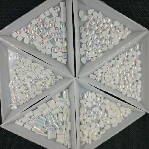 200 pcs AB Semicircle pearls/ Nail Pearl Mixed Patterns AB Color Flatback Rivets Design 3D Nail Art Decoration