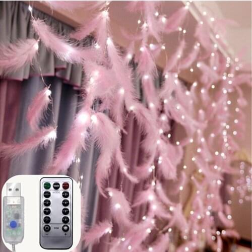 3M USB LED Feather DIY Curtain String Lights Garland Fairy Lights Christmas Decorations for Home Room Navidad Wedding Party Deco