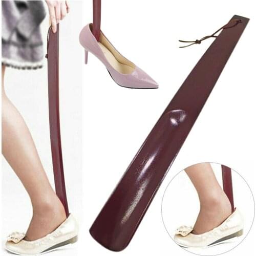 38cm Adults Home Office Wooden Shoe Horn Long Handle Shoes Lifter Pull Shoehorn Slip Handle Portable Shoes Remover