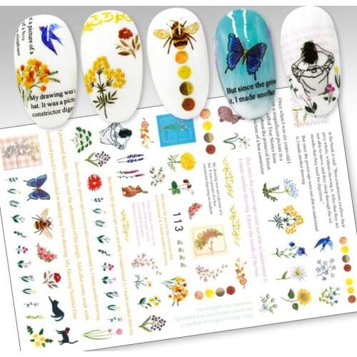 3D Nail Sticker Bee Bird Flower Slider Nails Art Decoration Wraps Decals Cute Design Adhesive Manicure Tips Stickers Pegatina