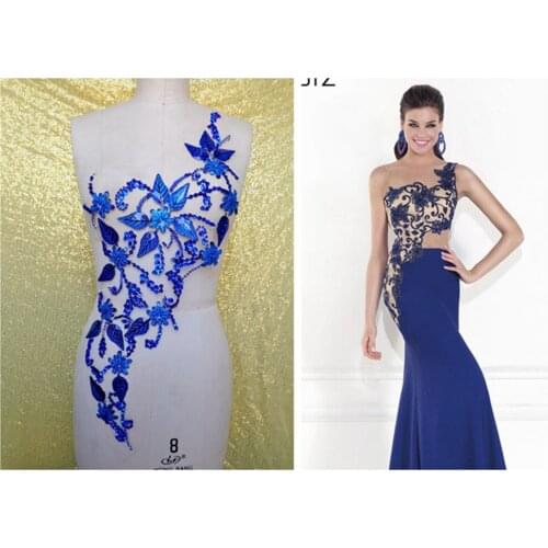 A42 New pure handmade rhinestones applique 60*29cm royalblue sew on crystals patches trim for dress DIY accessories