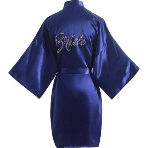 Shanghai Story Satin Bridal Robes Kimono Wedding Party Getting Ready Robe with Bride Rhinestones 11 Color