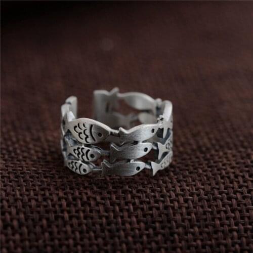 BESTLYBUY 100% Genuine 925 Pure Silver Jewelry Hollow Fish Open Rings for Women Girls Party Christmas Gift Animal Ring Bijoux