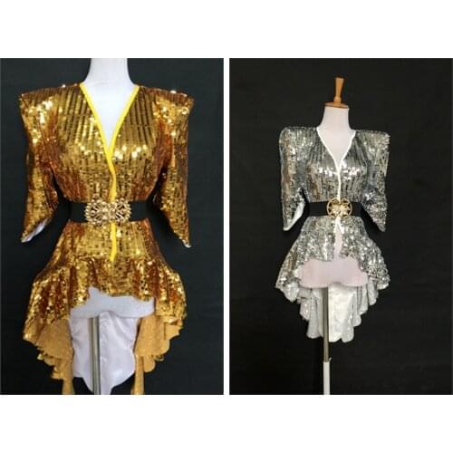 Sequined Shoulder Shiny Tuxedo Dress Costume Singer Guest DS Stage Rave Outfit Performance Costume Stage Costumes for Singers