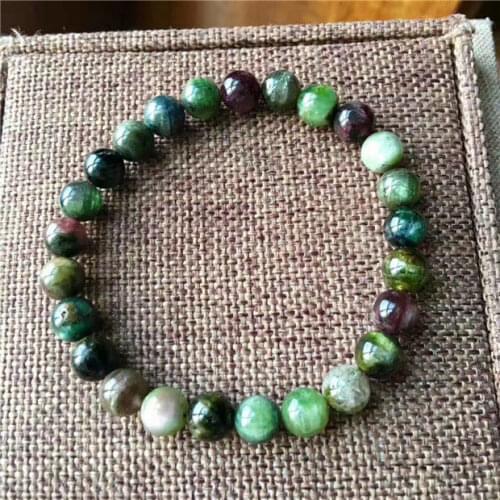 Genuine Natural Watermelon Crystal Cats Eye Beads Bracelet AAAA 7.8mm