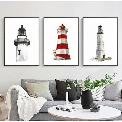 Lighthouse Seascape Canvas Picture Abstract Black White Drawing Canvas Painting Modern Home Decoration Unframed