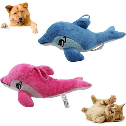 Pet Dog Cats Puppy Squeaking Sound Toy Cute Dolphin Shape Plush Doll Chew Squeaky Sound Interactiv Molar Throwing Bite Play Toys