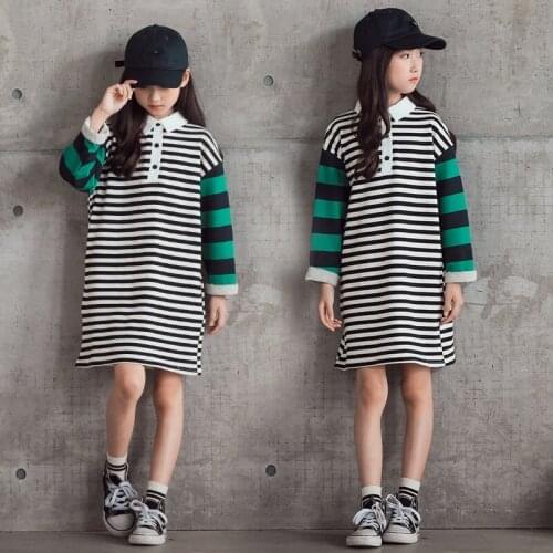 Children Autumn 2020 Dresses Clothing Girls Striped Patchwork Sweatshirts Dresses For Kids Cotton Knee Length Straight Dress