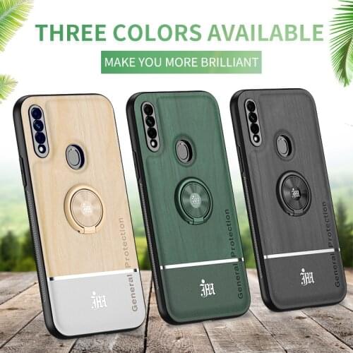 For OPPO A92S A8 A53 A52 ACE2 Adsorption Ring Bracket Cover Cases Bionic Wood Grain Splicing Phone Case