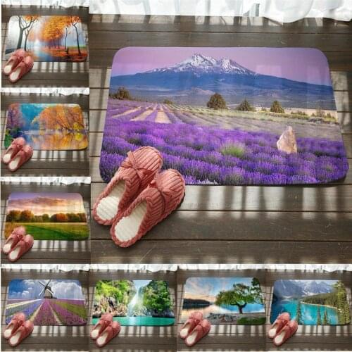 Welcome Floor Mats Lavender Scenery Printed Landscape Bathroom Kitchen Carpet Doormat Floor Mat for Living Room Anti-Slip Tapete