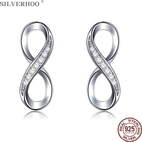 SILVERHOO 925 Sterling Silver Number 8 Stud Earrings For Women Lucky Digital Undefiled Zircon Earring Girl Girlfriend Lover Gift
