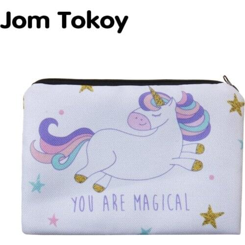 Jom Tokoy new unicorn Simple Square Cosmetic Bags 3D Printed Polyester Travell Makeup bag
