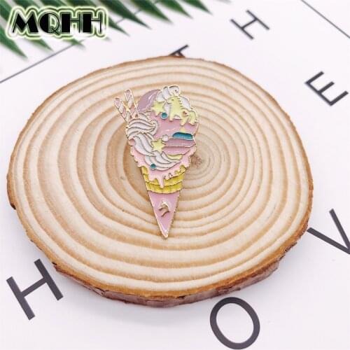Creative Cartoon Pink Ice Cream Animal Horse Enamel Alloy Brooch Badge T-shirt Bag Pin Cartoon Accessories Female Jewelry Gift