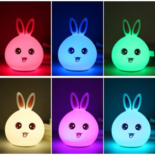 Creative Cute Rabbit Silicone Lamp Bedroom Remote Control Color Changing Childrens Animal design Night Light