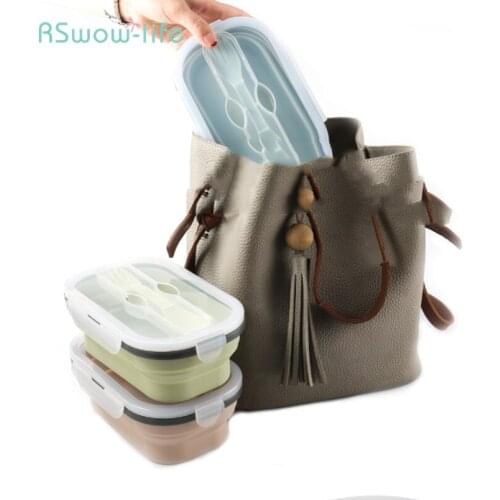 Creative Silicone Portable Folding Environmental Lunch Box with Lid Spoon Multi-function Single Layer Fruit Egg Storage Box