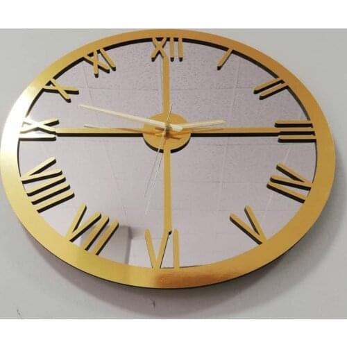 HLO 2021 Round Gold Plexi Wall Clock Decorative Quality Wooden Metarial Fair Price Silent Mechanism Home Decor Safe Shopping