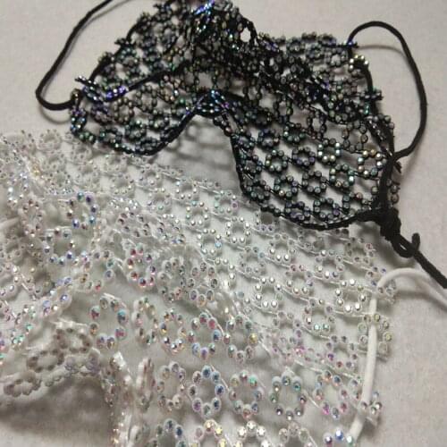 Chunky Glitter Bling Bling Black White Flower Shape AB Rhinestone Mesh Fabric Decoration Masks Rhinestone Fabric DIY sewing