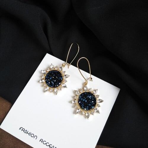 Fashion Jewelry Dangle Earrings 2020 New Metal Alloy Golden Plating High Quality Crystal Blue Resin Drop Earrings For Women Gift