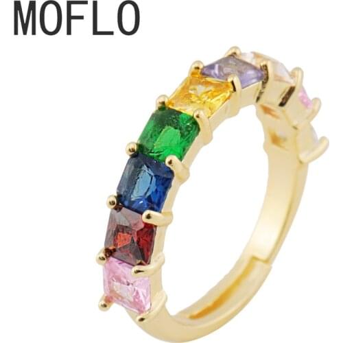 MOFLO Colorful Zircon Ring Bling Iced Out Cubic Zircon Opening Adjustable Ring for Woman and Man