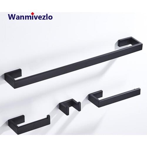 Blacken Stainless Steel Bathroom Hardware Set Black Matte Paper Holder Sundries Holder Towel Bar Bathroom Accessories