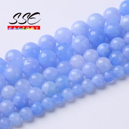 Natural Aquamarines Beads Blue Angelite Round Loose Stone Beads for Jewelry Making DIY Bracelet Accessories 6-10mm Wholesale
