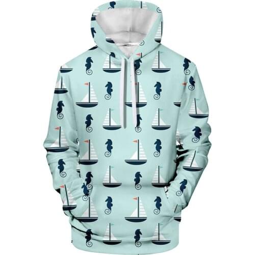 New Animation Creative Small Sailboat Peripheral Printing 3D Hooded Drawstring Mens Outfit Customizable