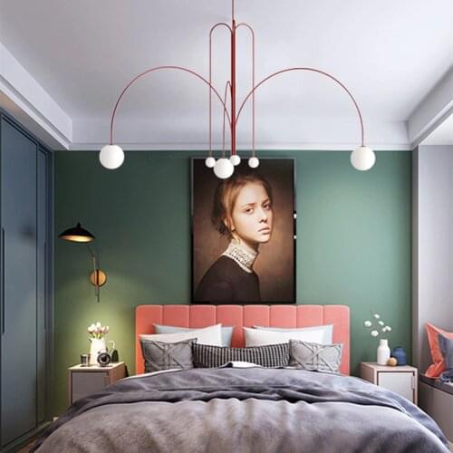 Postmodern Creative Pendant Lamp Living Room Dining Bar Porch 6 Heads G9 Hanging Light Fixture Indoor Red/Gold Lustre Lighting