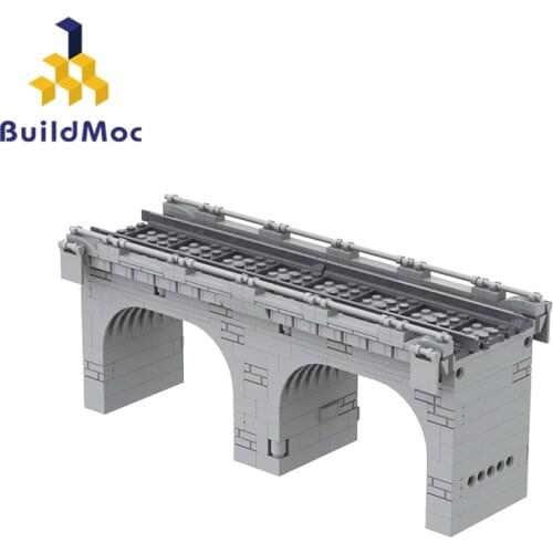 BuildMoc City Train Station Trestle Viaduct Building Blocks MOC City Track Arch Bridge Model Bricks Toys For Children