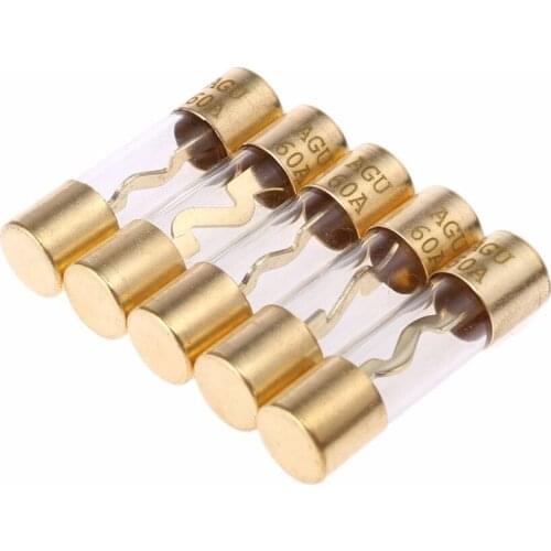 5Pcs 60A/80A/100A Gold Plated Glass AGU Fuse Fuses Pack Car Audio Amp Amplifier Fit AGU Fuse Holder 4/8 Gauge C45