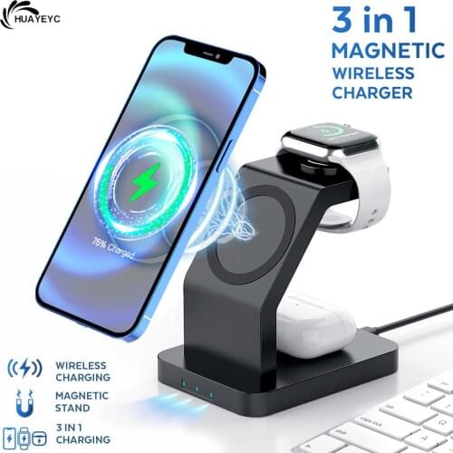 Qi 15W Smart Magnetic Fast Wireless Charger Stand For Magsafe iPhone 12 Mini Pro Max Apple Airpods iWatch Charging Dock Station