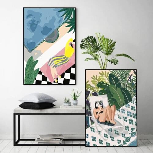 Painting by numbers art paint by number Abstract modern Picasso style cat pond girl luxury Hand-filled color gift decoration