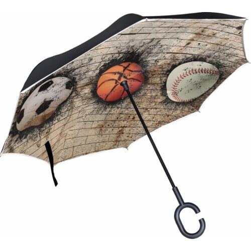 Rugby Football Basketball Reverse Umbrella Folding Double Layer Inverted Windproof Rain Car Umbrellas For Men