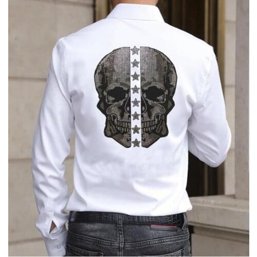 Hot drill Shirts Spring new Arrival Men Fashion Long Sleeve Individuality Business Casual Man Dress Rhinestone Shirts