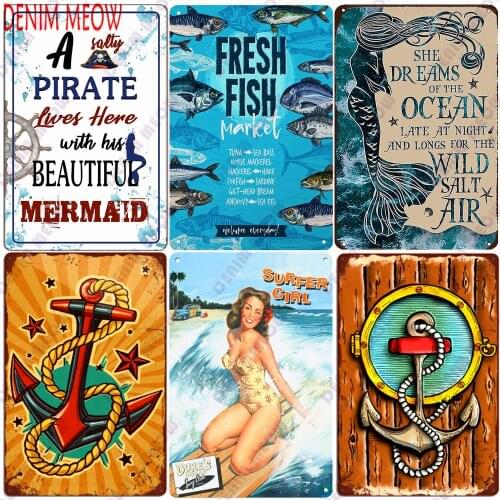20*30cm Vintage Anchor Metal Tin Signs Plaque Summer Shabby Chic Iron Painting Boat Posters Bar Pub Wall Art Home Decor WY43