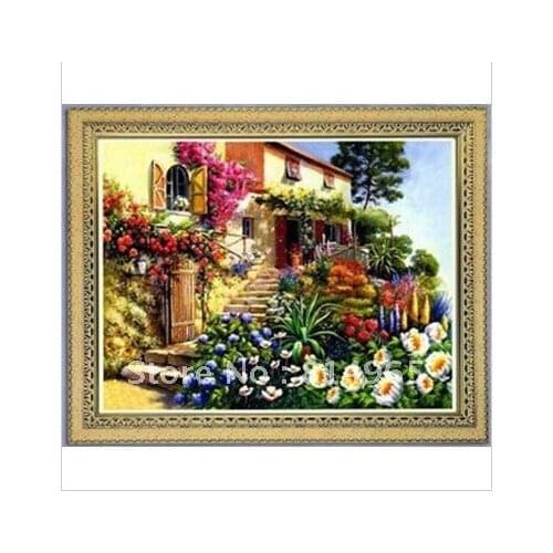 Embroidery 3 Pieces (1 lot=3 pieces) Luxurious Classical Summer Afternoon Flowers Plants Tree Cabin Cross Stitch