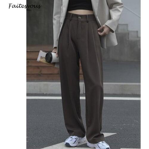 New 2021 Office Womens Trouser Suit Fashion Elegant White Pants Ladies Korean Loose Drape Pant Suits 4 Colors