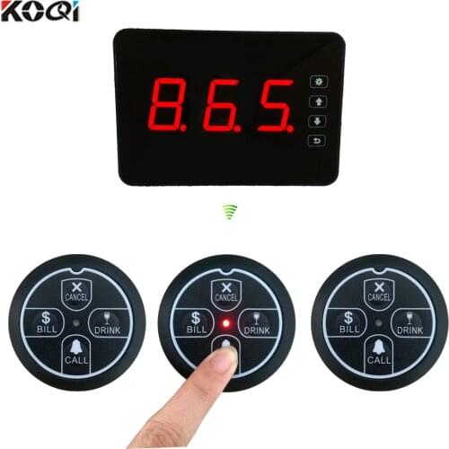 1 desktop LCD receiver 3 call button 433MHZ Waterproof Buzeer Fast Food Restaurant Wireless Waiter Call System
