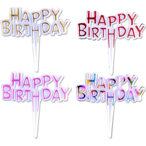 100Pcs Happy Birthday Toppers Cake Decoration Plastic Pink Gold Happy Birthday Insert Sign Stand for Cake Blessing Brand Decor