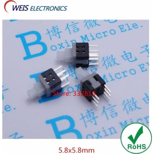 200PCS 5.8x5.8mm push button switch Sslf-locking DIP 6PIN 5.8*5.8mm tact switches ROHS Free shipping D